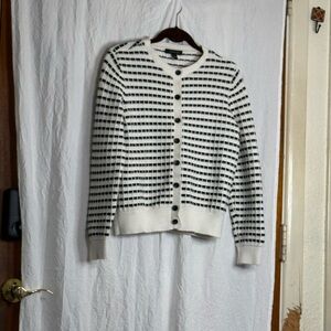 Ann Taylor Black and White Striped Cardigan